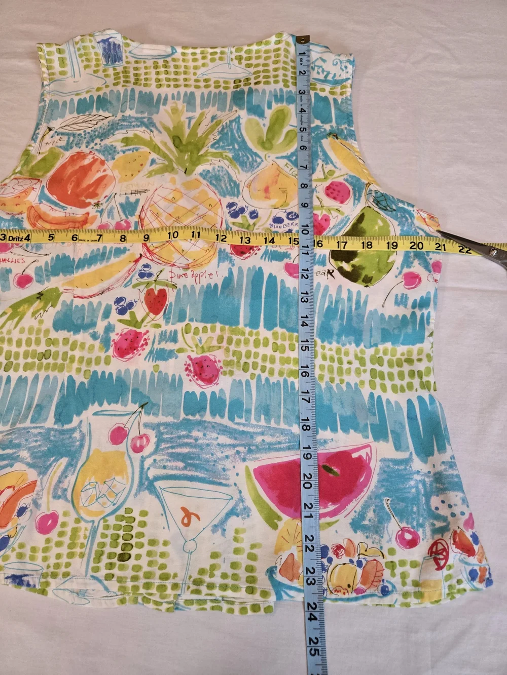 Vintage 90s Sleeveless Button-Front Top with Citrus Print - Picture 9 of 12